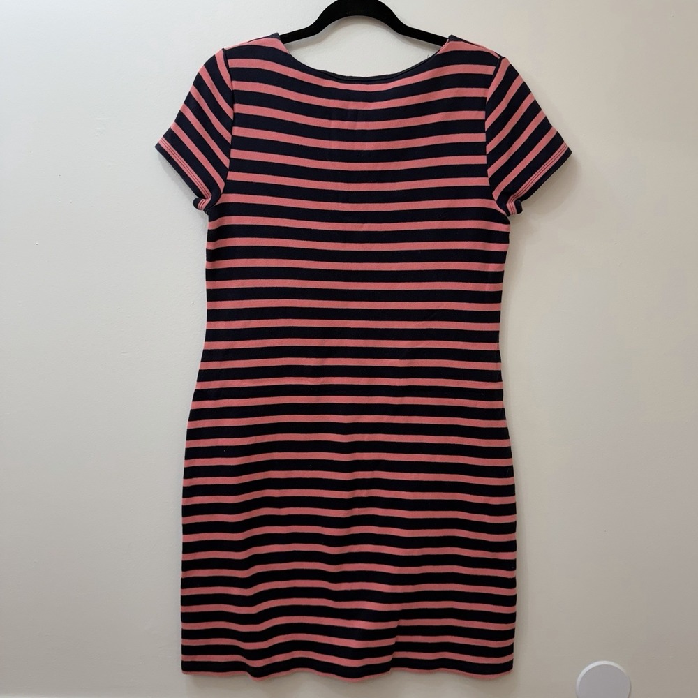 Talbots Dress Navy Pink Striped 100% Cotton Med Pet Classic Preppy - Picture 5 of 10